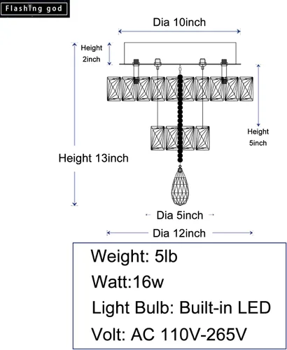 Miniatura 5 de Flashing God Candelabros de cristal modernos de 12 pulgadas, lámpara de techo de montaje empotrado, mini lámpara LED regulable para pasillo, lámpara