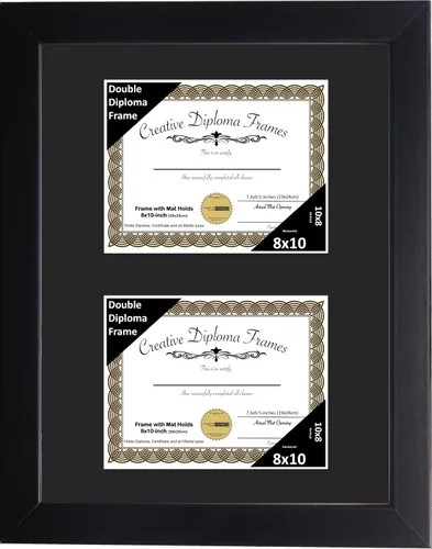 Miniatura 80 de Creative Picture Frames Marco de diploma doble clásico negro de 6 x 8 pulgadas con vidrio negro y colgador de pared instalado
