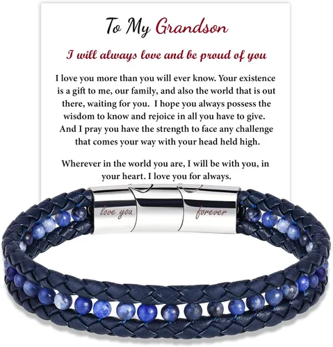 Miniatura 17 de To My Boyfriend/Son/Grandson/Father/Husband Black Onyx Tiger Eye Blue Sodalite Leather Bracelets Jewelry For Men, Birthday Anniversary Valentines