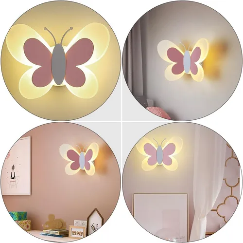 Miniatura 8 de Angoily Lámpara de pared de mariposa LED rosa aplique de pared LED luces de noche noche de mariposa interior para lámpara decorativa