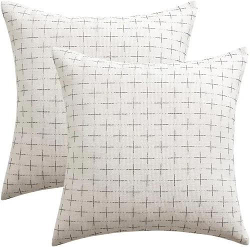 Miniatura 6 de MIULEE - Juego de 2 fundas de almohada decorativas de lino de arpillera, modernas, estilo campestre, rústicas, tejidas, con textura, para sofá