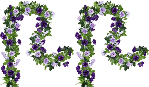 Miniatura 15 de Floweroyal Paquete de 2 guirnaldas de flores artificiales de 15.8 pies, flores de seda falsas de hiedra rosa para colgar en el arco de boda, fiesta