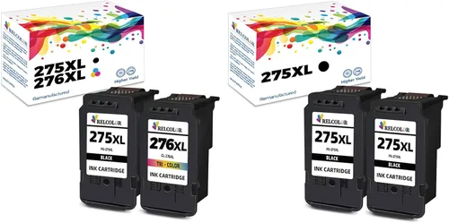 Relcolor Cartucho de tinta remanufacturado de repuesto para Canon 275XL 276XL 275 276 XL PG275 CL276 (negro y tricolor, 4 unidades) funciona con