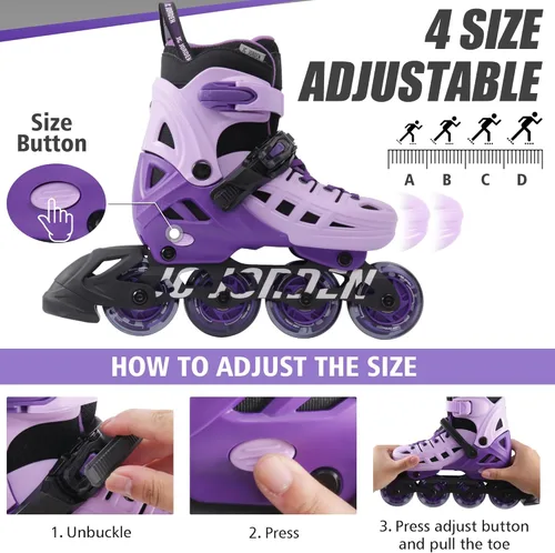 Miniatura 5 de Patines en línea para niños y niñas, 4 tamaños ajustables con ruedas en línea y ruedas completamente iluminadas para mujeres y hombres, carcasa