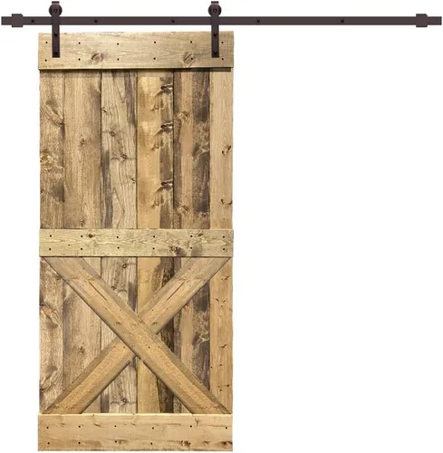 Miniatura 12 de TMS Mini puerta corrediza interior de madera de pino nudosa maciza teñida con kit de herrajes deslizantes (84 x 36 pulgadas, nogal)