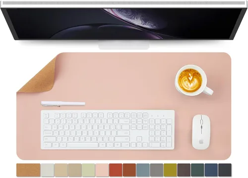 Miniatura 25 de Tapete de escritorio grande de corcho natural y cuero, tapete de escritorio ecológico, protector de escritorio de doble cara, tapete de teclado Café