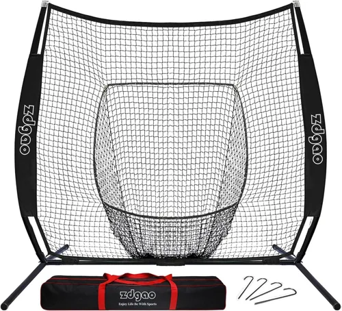 Red de práctica de béisbol y softbol de 7 x 7 pies, red de béisbol portátil para batear, golpear, lanzar viene con bolsa de transporte, Negro