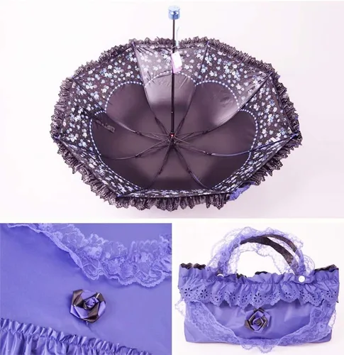 Miniatura 37 de Honeystore Paraguas plegable a prueba de rayos ultravioleta Princess Lace Parasol con cúpula anti-UV