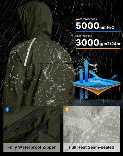 Miniatura 3 de Bikewa - Chaqueta de lluvia para hombre, impermeable, para ciclismo, con capucha, ligera, plegable, cortavientos para bicicleta, chaqueta de running