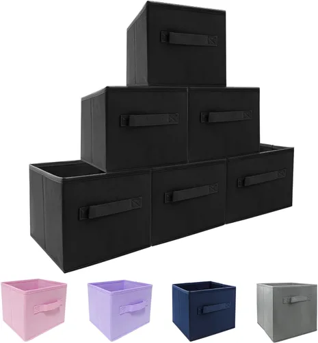 Miniatura 21 de EBIGIC Contenedores de almacenamiento negros de 9.0 x 7.5 x 7.5 pulgadas, tamaño pequeño Fabirc plegable, organizador de juguetes para armario, paño