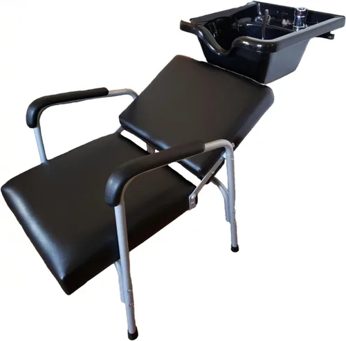 Miniatura 8 de Buy-Rite Kate SY-92272 - Silla de champú reclinable con cojín extragrueso, brazos cromados resistentes, vinilo negro, respaldo sólido ergonómico