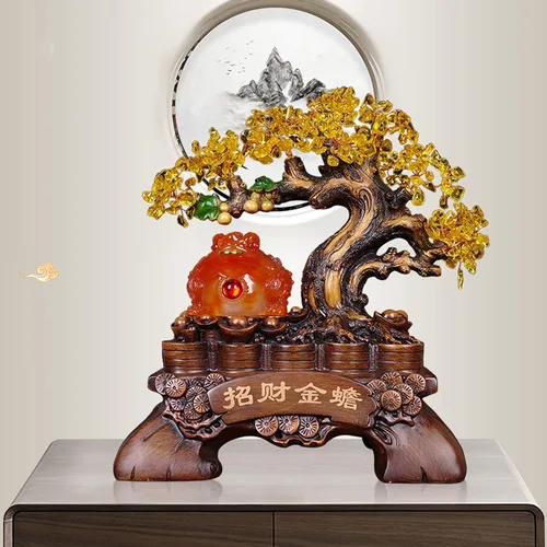 Miniatura 7 de Figuras, estatuas/adornos de Feng Shui, decoración de árbol de dinero de cristal de sapo dorado que atrae riqueza y buena suerte, decoración