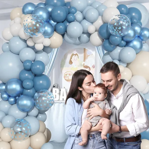 Miniatura 3 de Ouddy Life Kit de arco de guirnalda de globos de color azul polvoriento, 157 unidades, globos de confeti de color azul metálico y blanco
