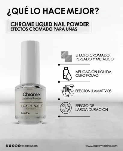 Miniatura 11 de LEGACY NAILS Polvo líquido profesional para uñas CROMADO - ALANA 0.2 fl oz - Revela la magia de los efectos iridiscentes, nacarados y metálicos - Di
