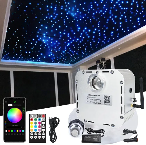 Miniatura 11 de Kit de techo Twinkle Starlight de 32 W, 700 luces de fibra óptica de 0.03 pulgadas, 13.1 pies, luz de techo de estrella, fuente de luz con sensor