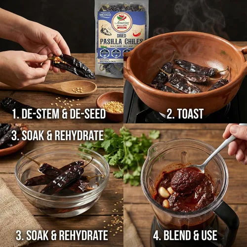 Miniatura 5 de Pasilla Chiles Secos 4 oz - Grapa en la Cocina Mexicana: Topos, Salsas, Guisos, Salsa. Calor Suave - Sabor Punget y Picante. Por Amazing Chiles &