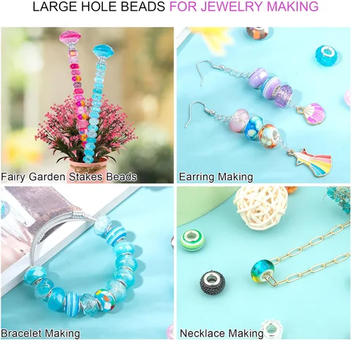 Miniatura 5 de 60 Piezas Cuentas Espaciadoras de Agujero Grande Cuentas Negras Surtidas Europeas para Manualidades Cuentas Grandes de Agujero Grande Lampwork