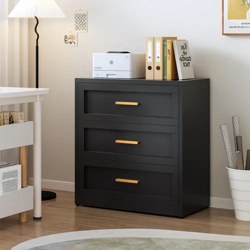 Miniatura 8 de LCAOPC Cómoda metálica negra de 3 cajones para dormitorio, cómoda ancha para armario, cómoda de metal, cómoda y cómoda para sala de estar, pasillo