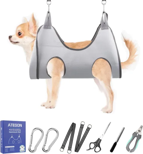 Miniatura 17 de ATESON Hamaca de Aseo para Mascotas con Cortauñas/Recortadores de Uñas/Tijeras de Aseo, Arnes de Aseo para Perros para Recortar Uñas, Correa de Aseo
