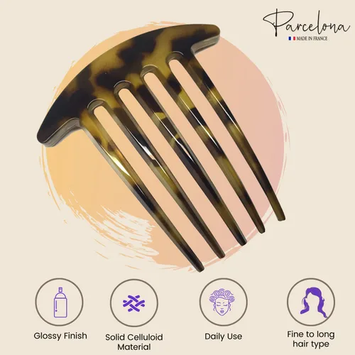 Miniatura 5 de Parcelona French Medium Interlocking 5 Dientes Celuloide Light Shell Juego de 2 Peines Laterales Francés Flexibles Durables Fuerte Fijación Pinzas
