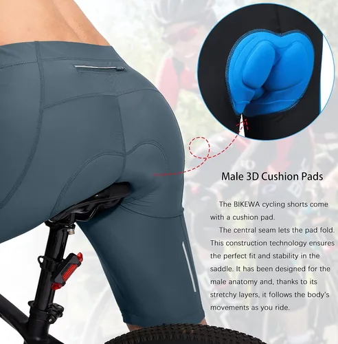Miniatura 4 de Bikewa Pantalones cortos de ciclismo para hombre con acolchado 3D para ciclismo de carretera, ciclismo de montaña, ciclismo UPF 50+, bolsillos