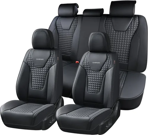Miniatura 35 de Coverado Fundas de asiento de automóvil, juego completo de fundas de asiento de cuero sintético, fundas protectoras de asiento de lujo, ajuste Rojo