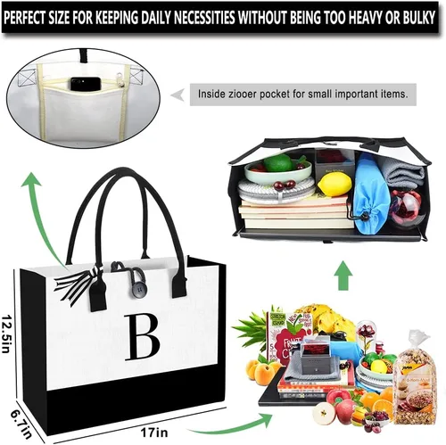 Miniatura 2 de Bolsa de playa de lona para mujer, bolsa grande de lona personalizada con bolsillo con cremallera, regalos para amigos, novia, despedida de soltera