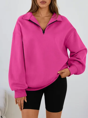 Miniatura 2 de Trendy Queen - Sudaderas de gran tamaño para mujer, suéter con capucha de moda, media cremallera, manga larga, ropa para otoño