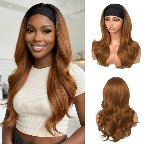 Miniatura 19 de Peluca de Diadema Ondulada Onda Corporal Suelta Sin Pegamento Cabello Sintético para Mujeres Negras Sin Encaje Frontal Pelucas de Diadema Densidad