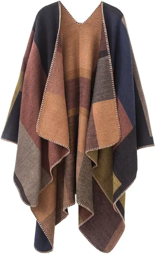 Urban CoCo Poncho de colores para mujer, chal con frente abierto, color en bloques