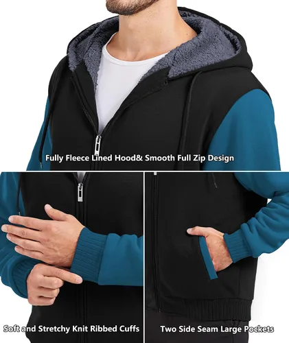 Miniatura 95 de GEEK LIGHTING Sudadera con capucha y cremallera para hombre, forro polar, chaqueta gruesa con capucha para invierno, cálida sudadera atlética