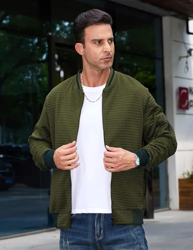 Miniatura 2 de Chaquetas ligeras para hombre Chaquetas ligeras casuales para hombre Chaqueta bomber de sarga con cremallera Chaqueta universitaria con cremallera