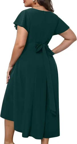 Miniatura 2 de Vestido largo semiformal para mujer, con mangas altas y bajas, con vuelo, para invitadas de boda, con bolsillos