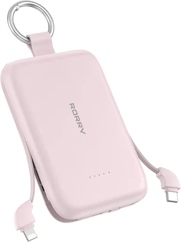 Miniatura 12 de RORRY Cargador portátil, batería externa de 5000mAh con cables incorporados, paquete de batería de llavero de viaje para iPhone 17/16/15/14/13/12