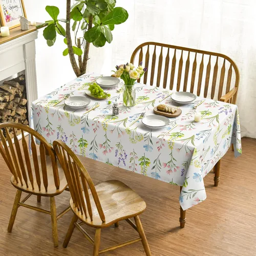 Miniatura 2 de Horaldaily Mantel rectangular de primavera de 52 x 70 pulgadas, diseño de flores silvestres, hierbas florales, elegante, lavable, para fiesta