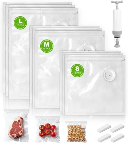 Miniatura 8 de Bolsas selladoras al vacío, 30 bolsas reutilizables al vacío para alimentos, sin BPA, bolsas de almacenamiento de alimentos al vacío con bolsa