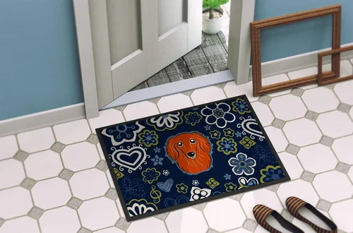 Miniatura 4 de Caroline's Treasures BB5065MAT - Felpudo de pelo largo con diseño de flores azules, de pelo largo, color rojo, 18 x 27 pulgadas, tapete para puerta