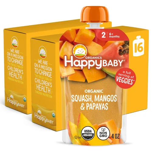 Miniatura 13 de Happy Baby Organics Stage 2 - Bolsas de comida para bebés, sin gluten, aperitivo vegano y saludable, puré de frutas y verduras claramente