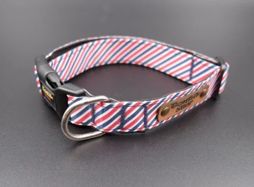 Handmade Blue Red White Dog Collar - Tontik Shop Colorful wide collar for dogs made of woven fabric - 3 Sizes - For small, medium and large dogs -