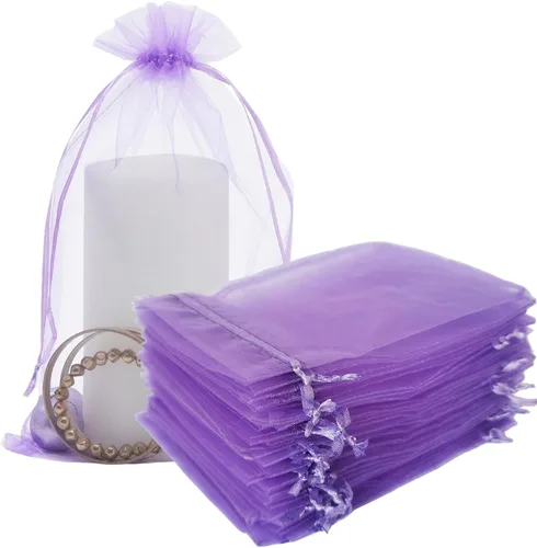Miniatura 13 de Bolsas de regalo de organza de 4 x 6 pulgadas con cordón para joyas, dulces, paquetes de 50 bolsas de té de tela transparente azul aguamarina