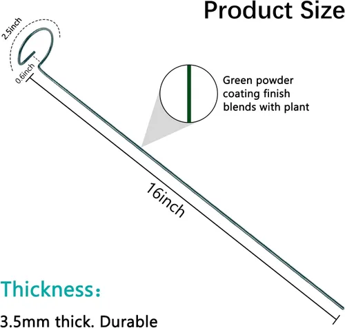 Miniatura 3 de Thealyn Paquete de 12 estacas de soporte para plantas de 16 pulgadas, aros de metal de un solo tallo de soporte de flores, estacas de plantas de 16