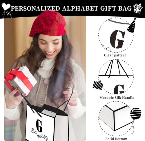 Miniatura 5 de ysmile Bolsa de regalo de letras con papel de seda para hombres, bolsa grande de 12 pulgadas, color blanco y negro, para cumpleaños, aniversario