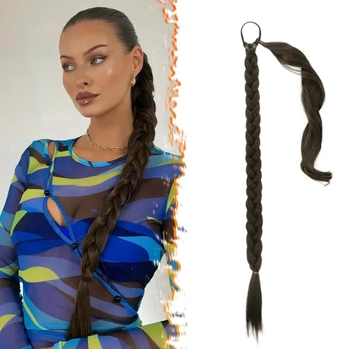 Miniatura 50 de Barsdar Extensión de 26 Pulgadas de Cola de Caballo Trenzada Larga con Banda Elástica - Extensiones de Cabello en Cola de Caballo Recta y Elegante