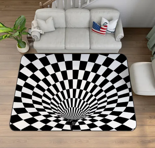 Miniatura 25 de Alfombra de ilusión óptica 3D azul y verde, patrón geométrico de remolino, para dormitorio, sala de estar, decoración de interiores, 63 x 47