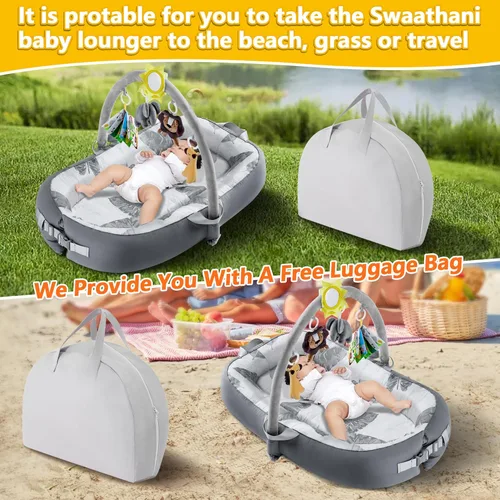 Miniatura 3 de Tumbona Portátil para Bebé Para Viajes, Transpirable y Cómoda 100% Algodón Tumbona para Bebé, Nido de Bebé de 0 a 24 meses Lavable a Máquina Tumbona