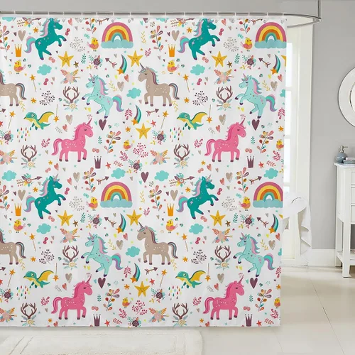 Cortina de ducha de unicornio para niños, cortina de baño de dinosaurio de dibujos animados, conjuntos de accesorios de baño Kawaii de animales