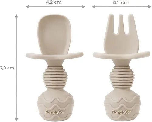 Miniatura 2 de PandaEar Juego de 6 cucharas y tenedor de silicona para bebés, antiahogo, primeros utensilios de autoalimentación para bebés a partir de 3 meses