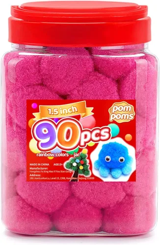 Miniatura 21 de Iooleem Pompones rosados – Tamaño surtido, 1200 piezas con ojos móviles, opciones de purpurina, perfectos para artes y manualidades
