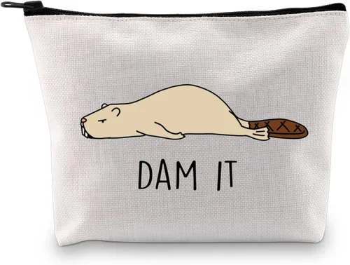 JXGZSO Bolsa de cosméticos de castor divertido Beaver Lover, regalo para amantes del roedor, bolsa de maquillaje, Con la leyenda "Dam It" (Maldita