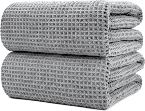 Miniatura 14 de POLYTE Sábanas de baño de microfibra de secado rápido de 430 GSM sin pelusas, 70 x 35 pulgadas, juego de 2 (tejido gofre)
